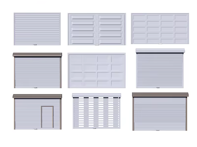 Different Styles of Garage Doors Featuring Roller Slatted and Panel Designs 3d model