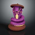 Cute Purple Snake Character Wearing Brown Hat With Coiled Body Yellow Belly And Smiling Face