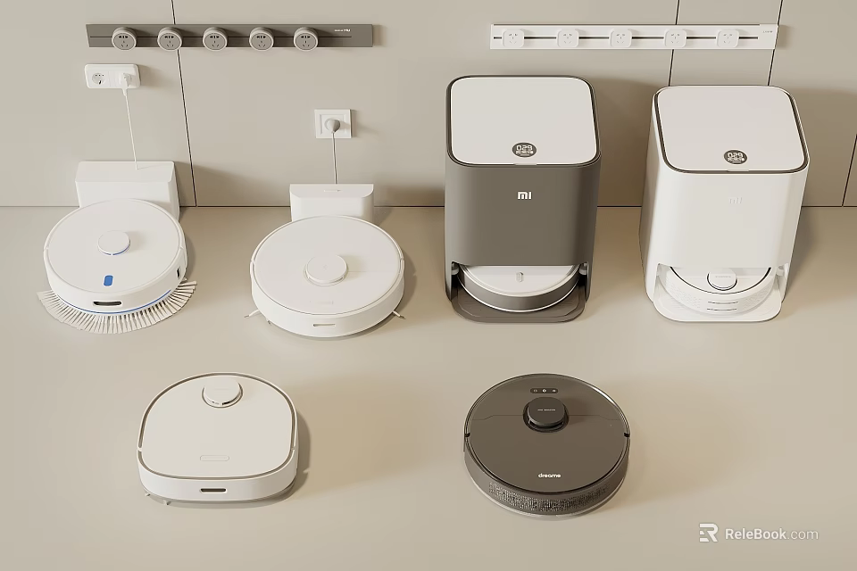 Smart Home Cleaning Machines With Various White And Gray Robot Vacuums And Mopping Devices 3d model 