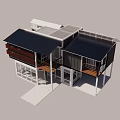 Modern Container Building With Solar Panels Balconies Windows Doors And Modular Design 3d model