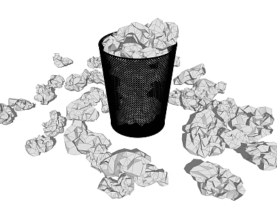 Public Facility Mesh Trash Can Surrounded by Scattered Crumpled Waste Paper 3d model
