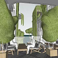 Modern Commercial Street Exterior Design With Greenery Outdoor Seating and Pedestrian Walkways