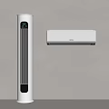 Modern White Tower Fan And Wall Mounted Air Conditioner On Beige Wall