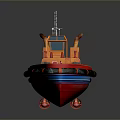Orange Red Tugboat 3D Model With Wheelhouse Crane And Deck Railings