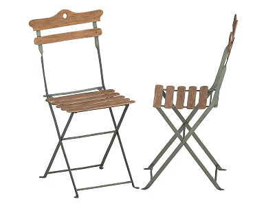 Classic Vintage Folding Single Chair With Wooden Seat And Metal Frame 3d model