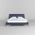 Navy Blue Double Bed with Leather Headboard Black Frame White Bedsheets and Pillows 3d model