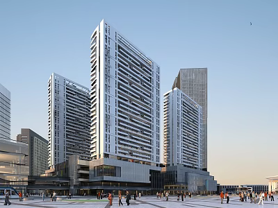 Modern Urban Commercial Street With High Rise Buildings Active Pedestrians And Open Plaza 3d model