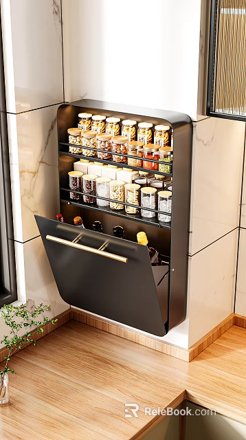 Modern Kitchen Decorative Storage Jar Combination with Transparent Containers Black Shelf and Gold Handle 3d model 