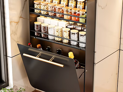 Modern Kitchen Decorative Storage Jar Combination with Transparent Containers Black Shelf and Gold Handle 3d model