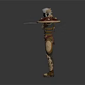 Armored Mythical Warrior Figure With Creature Inspired Armor And Decorative Shields