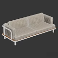 Minimalist Modern Sofa With Beige Fabric Upholstery And Brown Wooden Frame Design Details