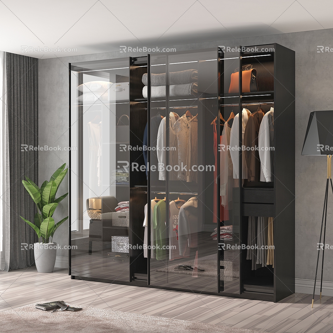 Rear pulley track glass sliding door wardrobe clothes bedroom accessories 3d model