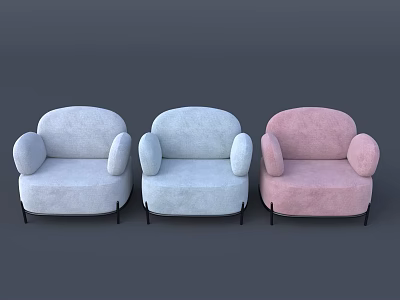 Modern Single Sofa Design With Gray Light Blue and Pink Round Armrests and Black Legs 3d model