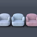 Modern Single Sofa Design With Gray Light Blue and Pink Round Armrests and Black Legs