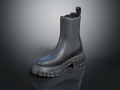 Black Chelsea Boots with Thick Chunky Serrated Sole Fashionable Leather Ankle Footwear Design 3d model