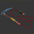 Ornate Fantasy Weapon With Blue Blade Colorful Handle Golden Accents Chain And Decorative Pendant