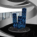 Modern Interior Spacious Space With Blue Marble Columnar Sculptures And Spiral Structure 3d model