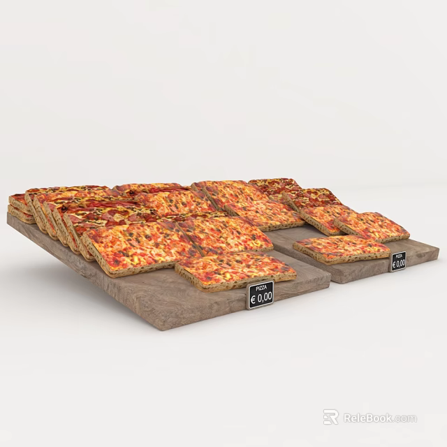Appetizing Fresh Pizza Slices Arranged on Wooden Display Boards 3d model 