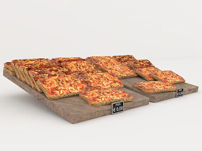 Appetizing Fresh Pizza Slices Arranged on Wooden Display Boards 3d model