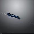 Detailed Blue Model Train on Straight Tracks with Gray Background