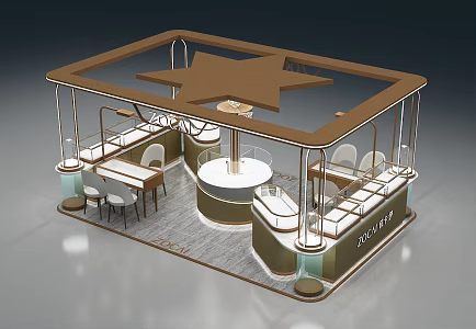 High-end jewelry display cabinet in the middle hall of modern shopping mall 3d model