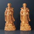 Two Traditional Wooden Figure Sculptures With Intricate Robe Patterns And Ornate Bases