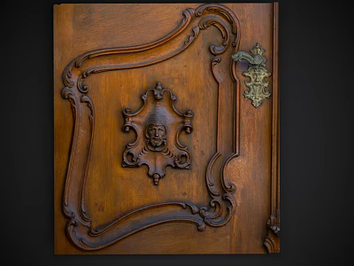 Intricate Wooden Carving On Decorative Door Panel With Ornate Designs 3d model