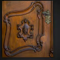 Intricate Wooden Carving On Decorative Door Panel With Ornate Designs