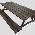 Outdoor Wooden Picnic Table with Attached Benches Solid Natural Wood Design