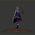 Decorative Character Figurine With Antler Headdress Long Hair Dark Cloak And Circular Base