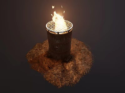 Outdoor Garden Ornament Metal Fire Pit Burning With Hay Surrounding Base 3d model