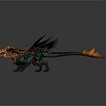 Fierce Fantasy Game Movie Character With Flaming Wings And Blue Gold Spikes