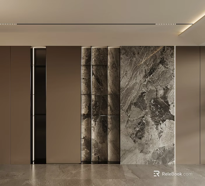 Elegant Modern Sofa Background Wall Design With Marble Texture And Decorative Panels 3d model