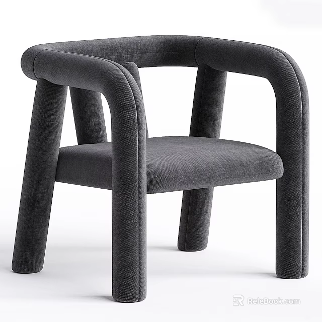 Modern Gray Velvet Leisure Chair With Curved Arms And Rounded Legs 3d model 