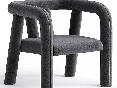 Modern Gray Velvet Leisure Chair With Curved Arms And Rounded Legs 3d model