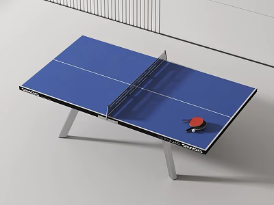 Professional Blue Ping Pong Table With Net And Red Paddle Sports Equipment 3d model