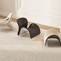 Modern Curved Single Sofas in White Black Beige with Stylish Carpeted Room Design