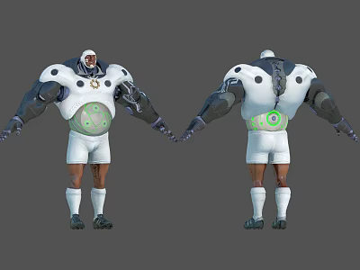 White Armored Robot Character 3D Model with Front and Back Views 3d model