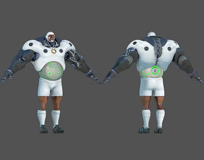 White Armored Robot Character 3D Model with Front and Back Views 3d model