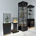 Modern Glass Display Shelves With Lighting For Decorative Sculptures And Logo Base