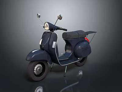 Vintage Black Scooter With Classic Design Side Mirrors And Leather Seat 3d model