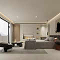Modern Minimalist Bedroom With Large Bed And Lounge Chair