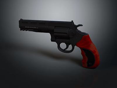 Black Revolver With Red Grip And Sleek Body Design For Weapon Collection 3d model