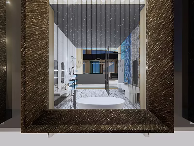 Elegant Modern Bathroom Interior With Marble Frame Bathtub Vanity And Chandelier 3d model