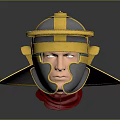 Warrior Character With Golden Helmet Red Trim And Facial Features 3D Model Design