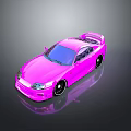 Pink Sports Car With Sleek Body Design And Black Wheels On Shiny Surface