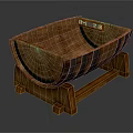 Wooden Barrel Shaped Tub With Metal Hoops On Wooden Stand Design