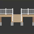 Outdoor Wooden Deck Structure With White Railings Staircase And Concrete Support Posts