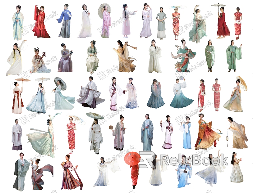 New Chinese-style Multi-person Ancient costume Figure Hanfu Beauty Ancient Cheongsam Hanfu Figure Classical Woman model