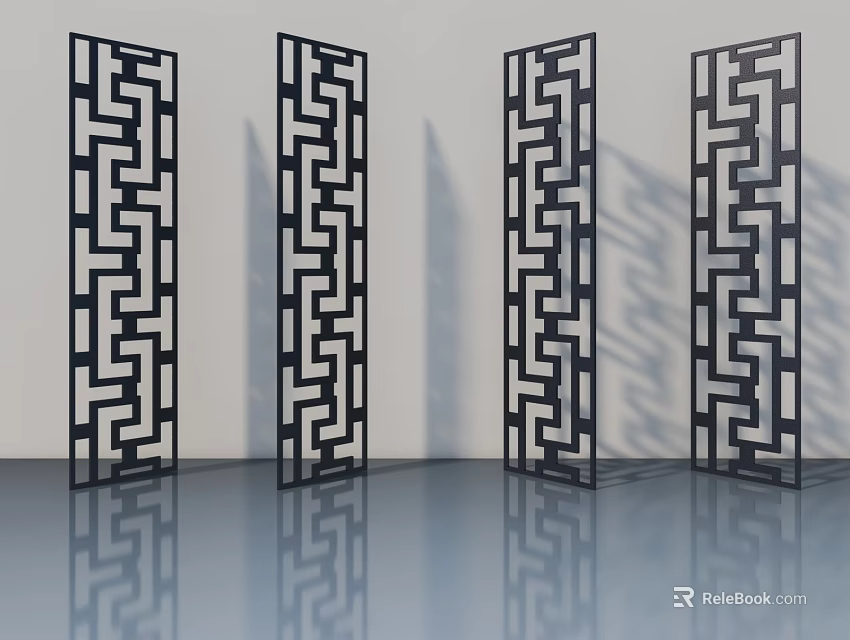 Modern Black And White Hinged Doors With Geometric Patterns And Sleek Reflections 3d model